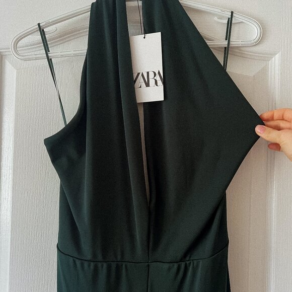 Zara Long Jumpsuit | Dark Green Halter | Size M | Never worn - Picture 2 of 4